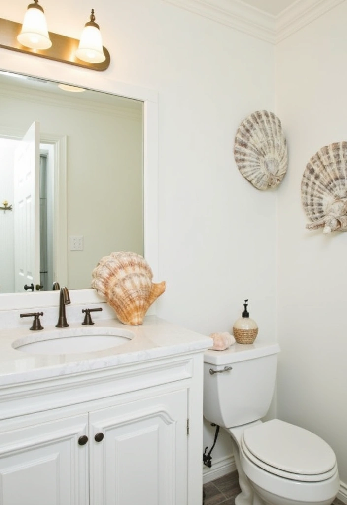 22 Beautiful Coastal Bathroom Ideas - 7. Shell-Inspired Decor
