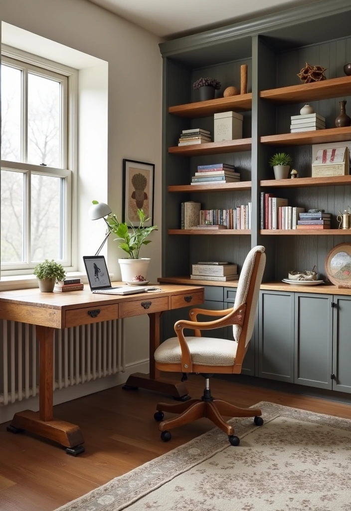 22 Beautiful Modern Farmhouse Home Office Ideas - 2. Rustic Wooden Accents