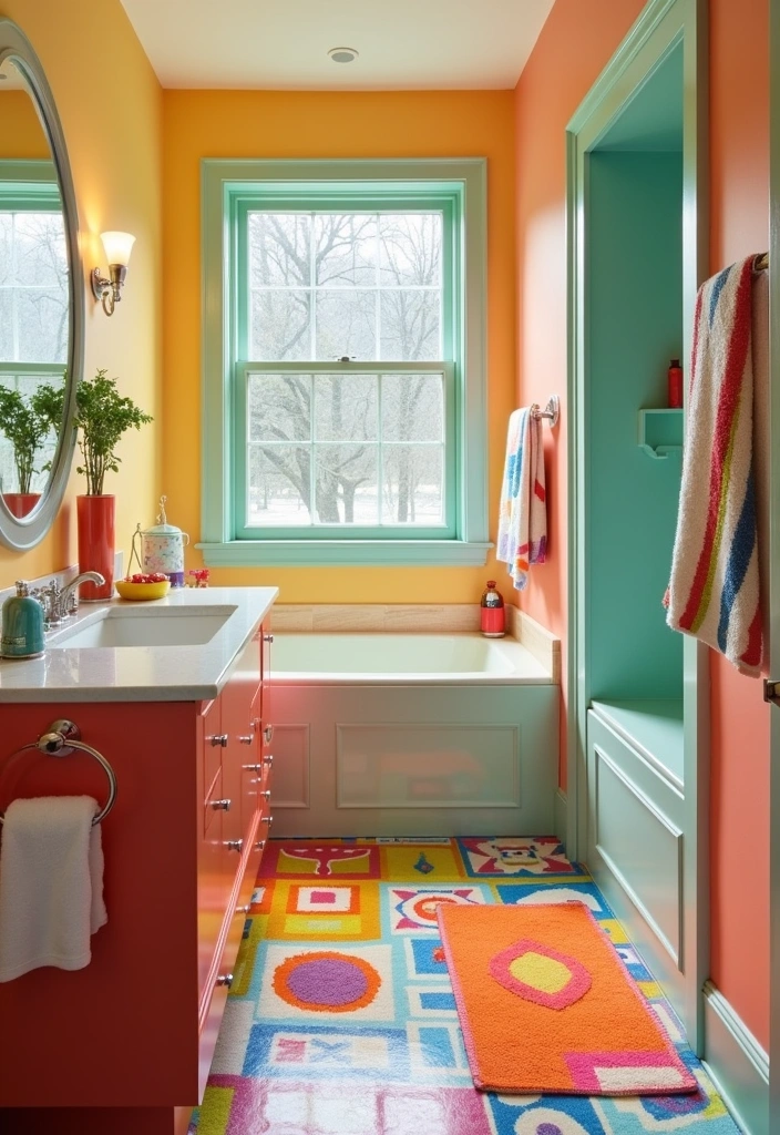 22 Cute 70s Bathroom Ideas - 11. Fun Bath Mats