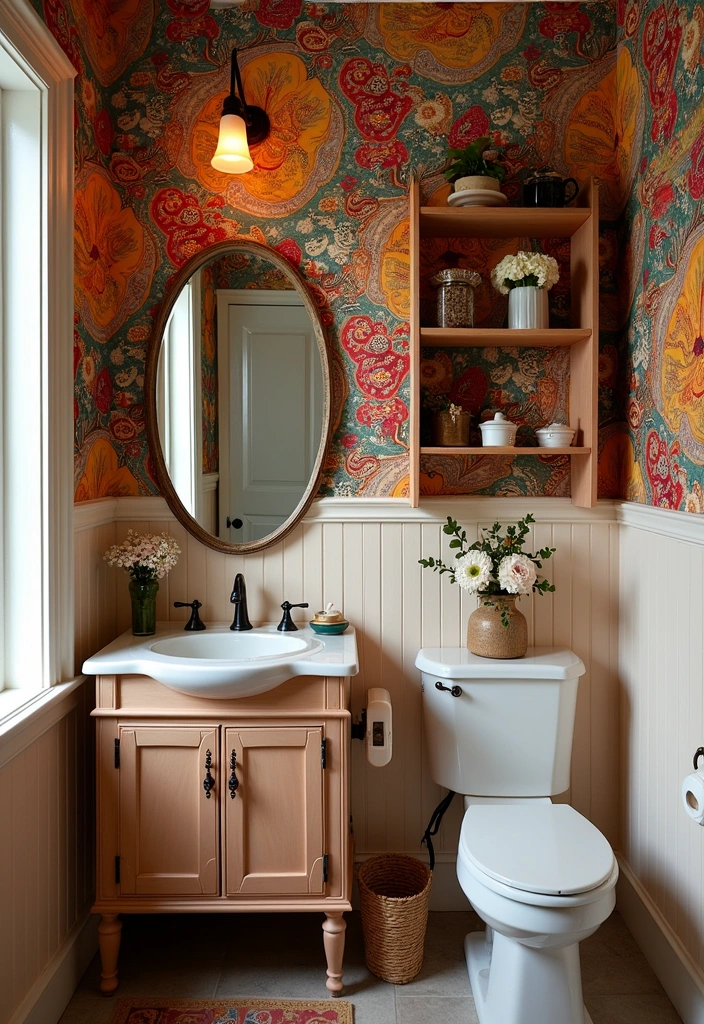 22 Cute 70s Bathroom Ideas - 3. Funky Wallpaper