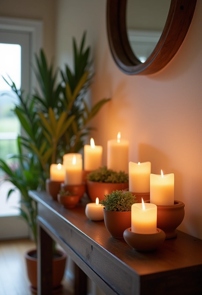 22 Earthy Entryway Design Ideas - 16. Earthy Candle Arrangements