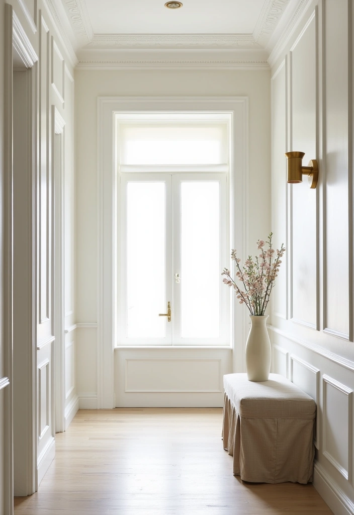 22 French Parisian Hallway Panelling Decor Ideas - 1. Classic White Panelling