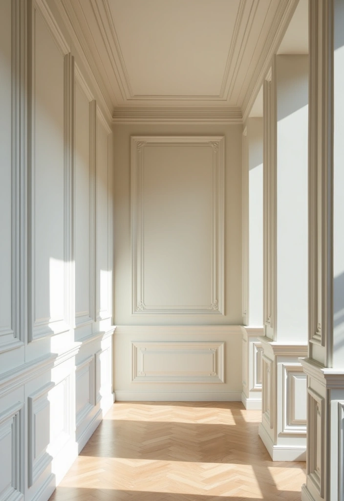 22 French Parisian Hallway Panelling Decor Ideas - 17. Crown Moulding Accents