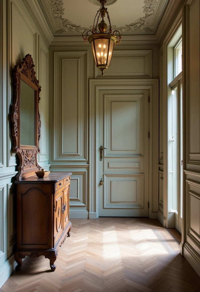 22 French Parisian Hallway Panelling Decor Ideas - 3. Vintage French Charm