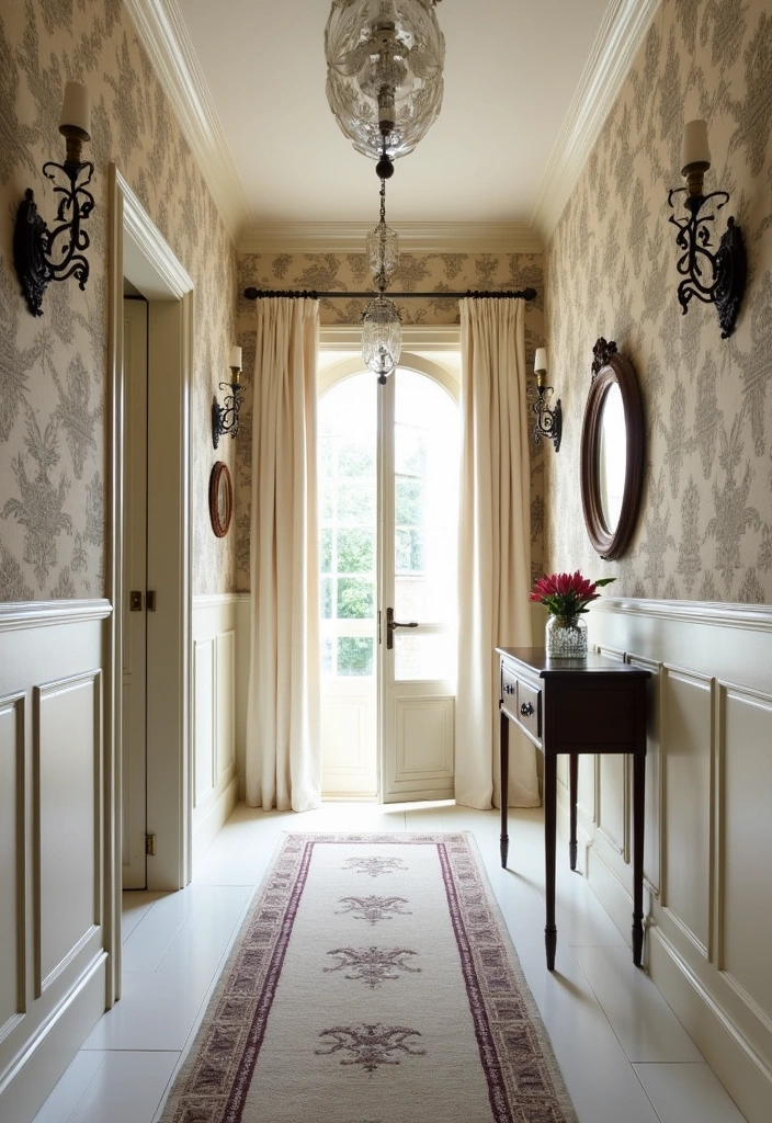 22 French Parisian Hallway Panelling Decor Ideas - 8. French-Inspired Wallpaper