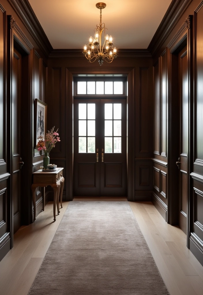 22 Hallway Panelling Ideas to Transform Your Space - 2. Bold Dark Wood Panelling