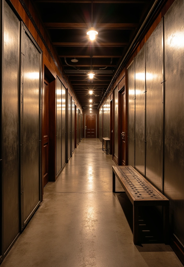 22 Hallway Panelling Ideas to Transform Your Space - 7. Industrial Chic with Metal Panels