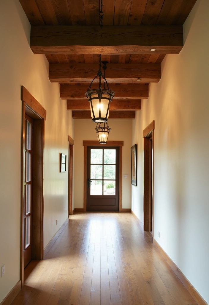 22 Hallway Panelling Ideas to Transform Your Space - 9. Rustic Wood Beams