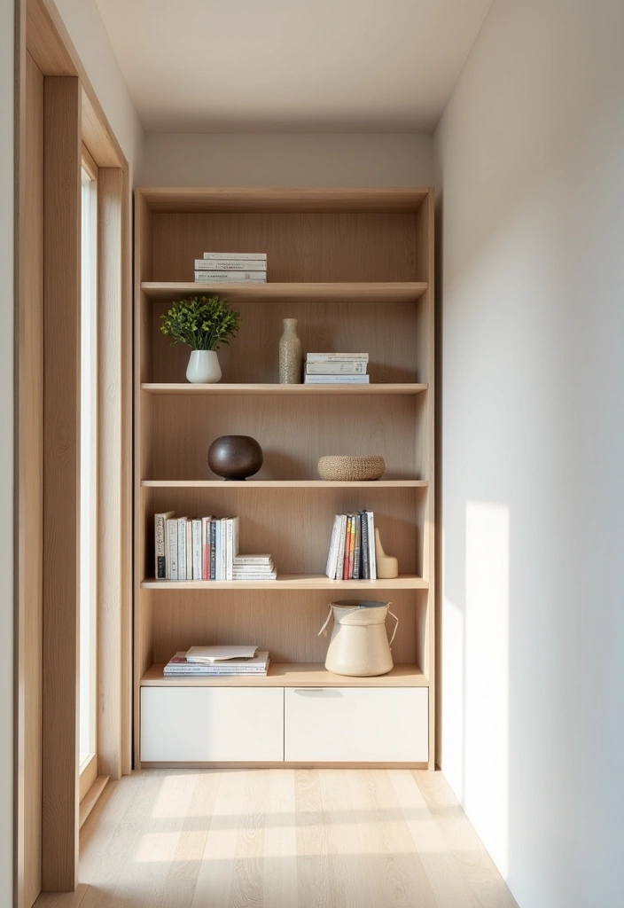 22 Japandi Hallway Design Ideas - 11. Open Shelving