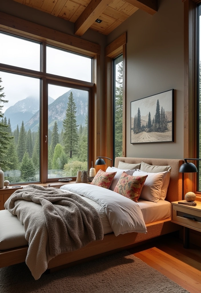 22 Majestic Modern Mountain Bedroom Ideas - 16. Outdoor-Inspired Decor
