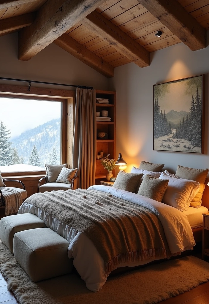 22 Majestic Modern Mountain Bedroom Ideas - 3. Cozy Textiles