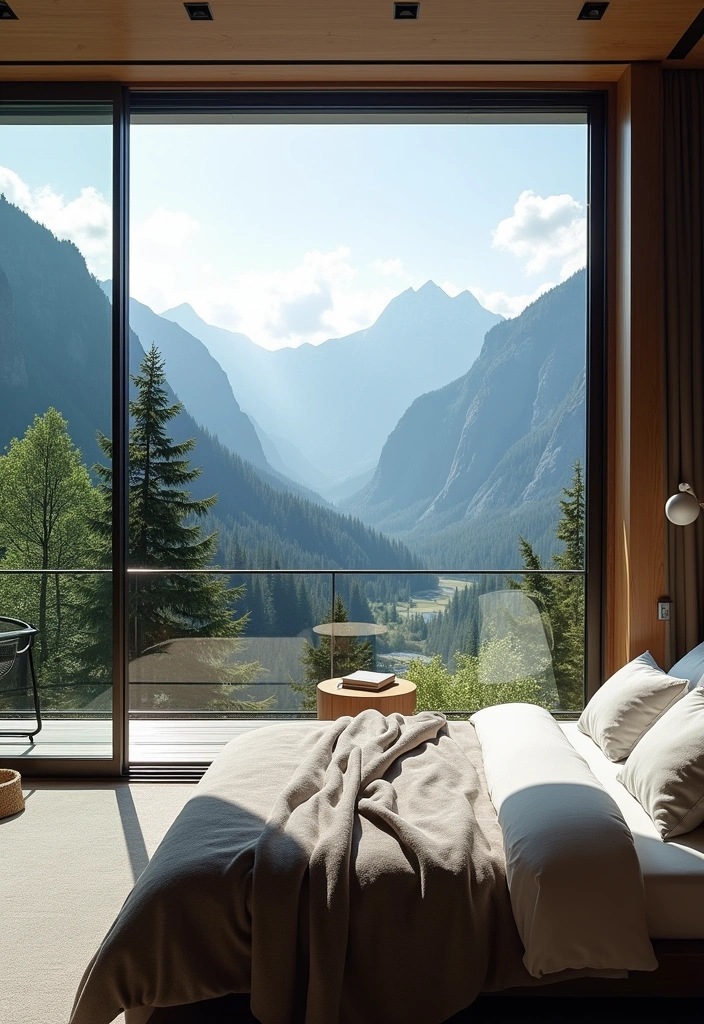 22 Majestic Modern Mountain Bedroom Ideas - 4. Large Windows for Scenic Views