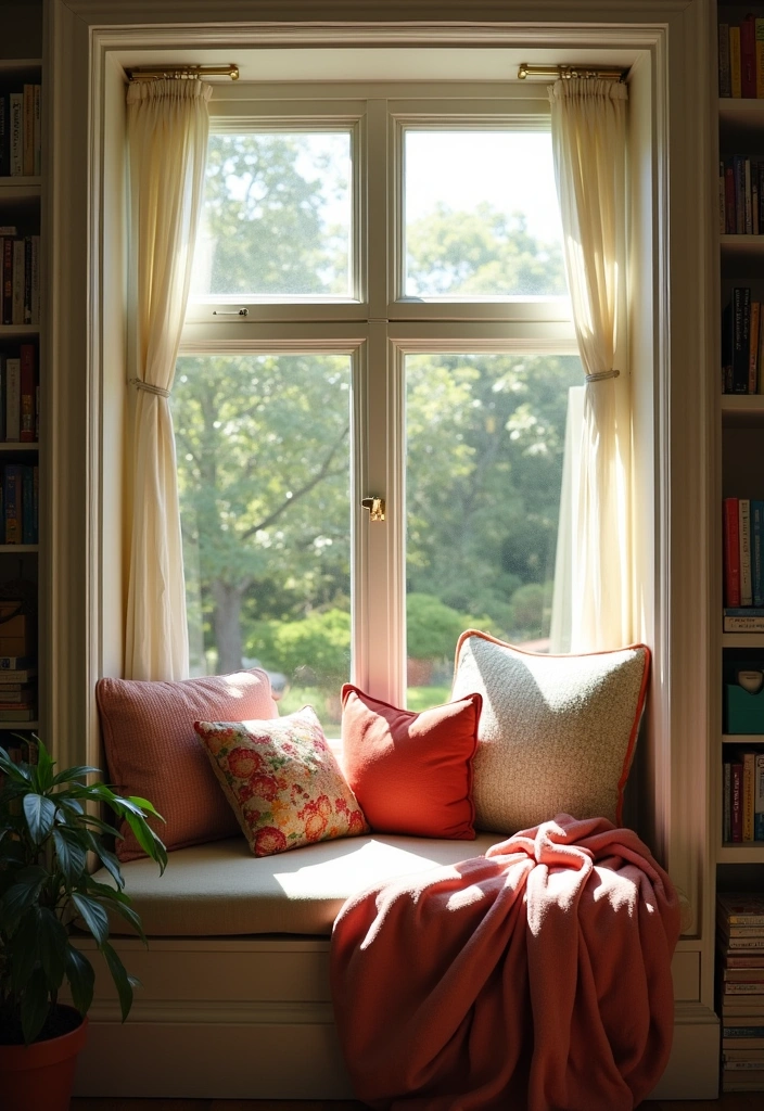 22 Perfect Cozy Reading Nook Ideas - 1. Sunlit Window Seat