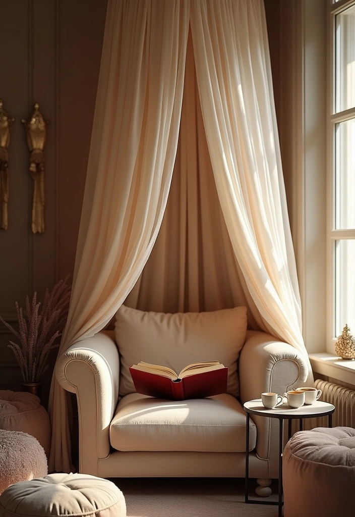 22 Perfect Cozy Reading Nook Ideas - 11. Elegant Canopy Nook