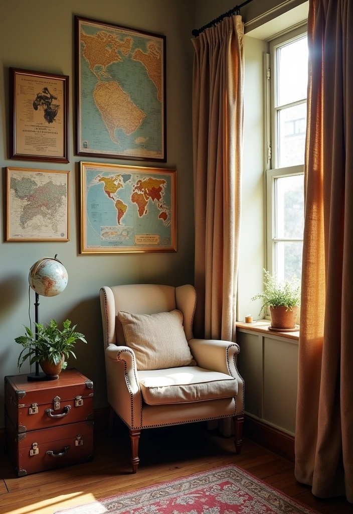 22 Perfect Cozy Reading Nook Ideas - 22. Vintage Travel Nook