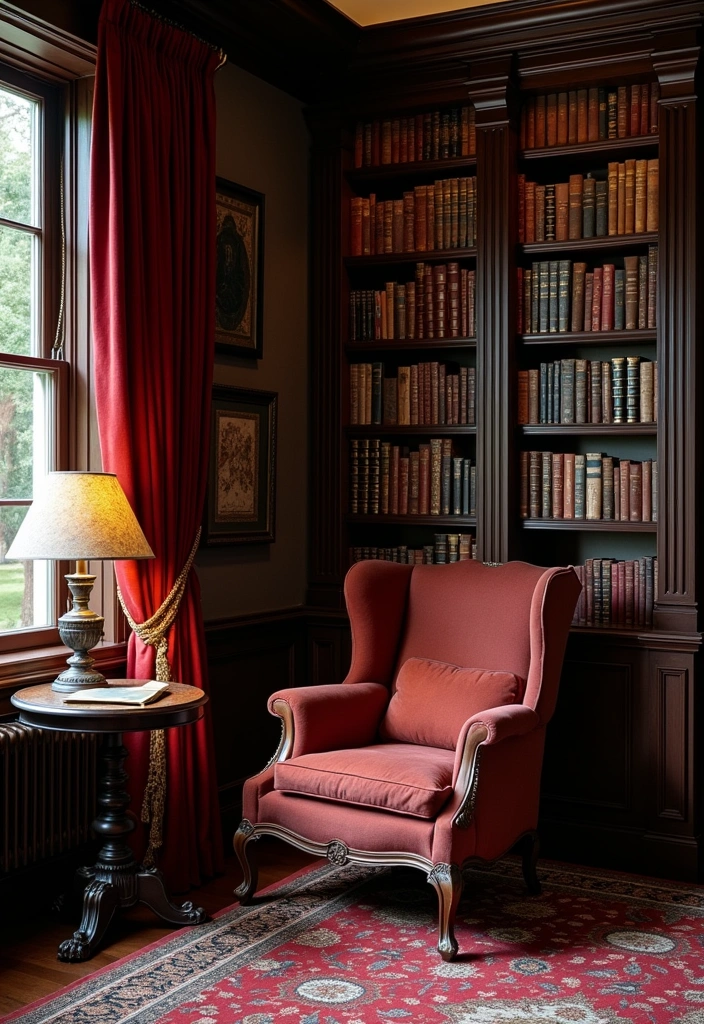 22 Perfect Cozy Reading Nook Ideas - 7. Vintage Library Vibes