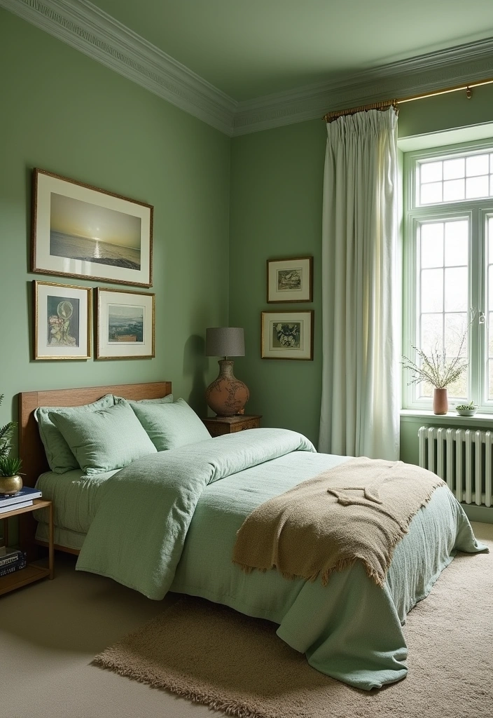 22 Sage Green Bedroom Ideas: Embrace Calming Elegance - 11. Artistic Touches