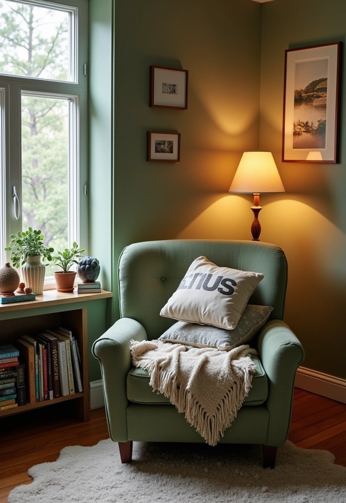 22 Sage Green Bedroom Ideas: Embrace Calming Elegance - 4. Cozy Reading Nook