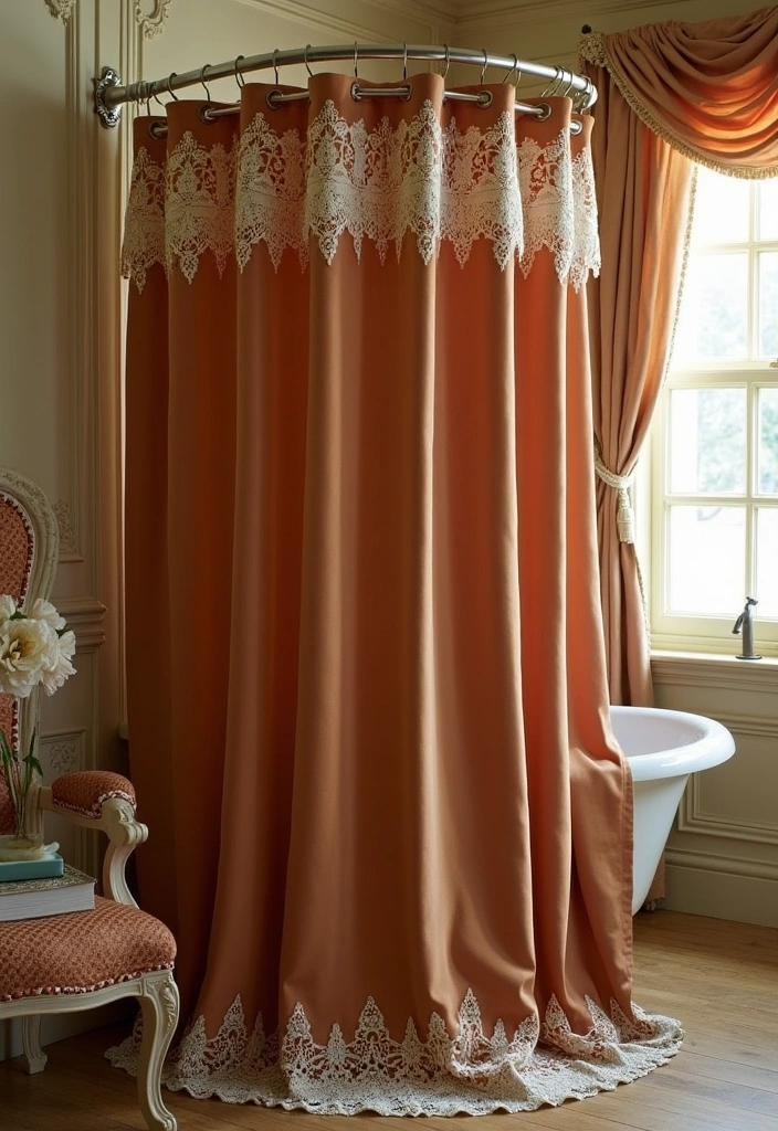 22 Victorian Bathroom Design Ideas - 11. Elegant Shower Curtains