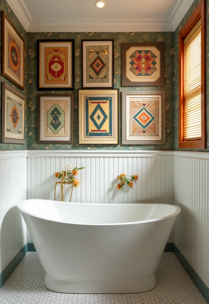 23 Art Deco Bathroom Ideas - 12. Decorative Wall Art