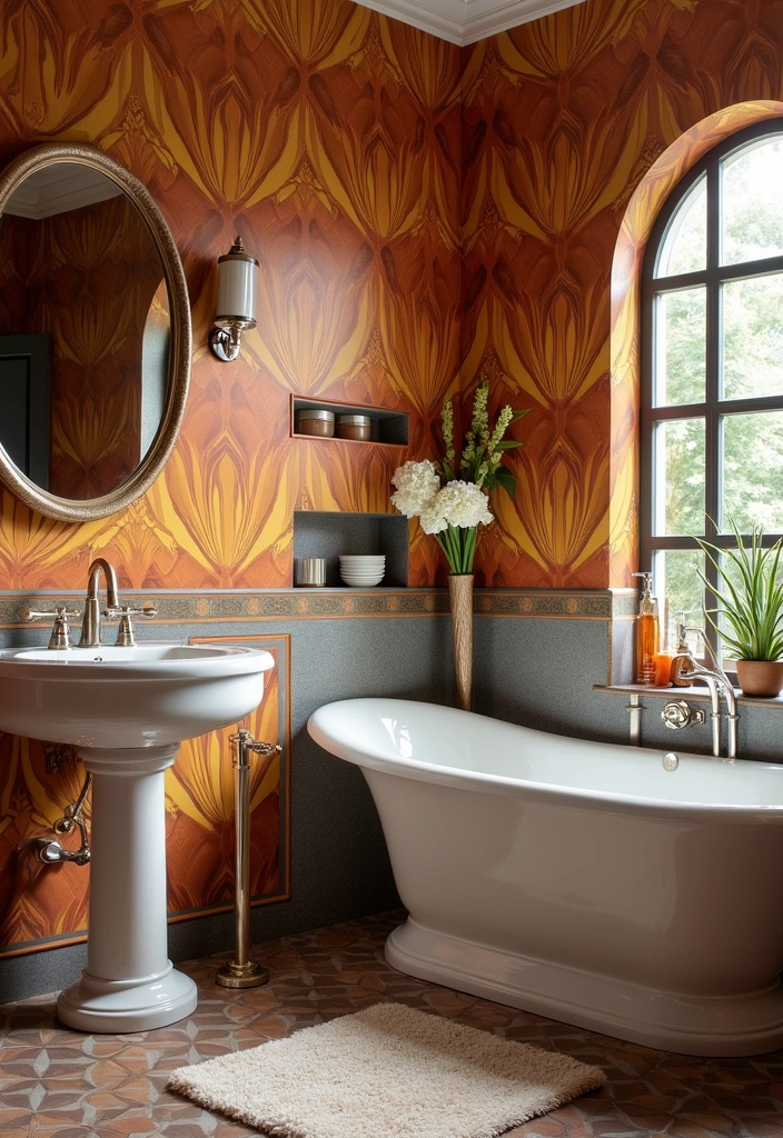 23 Art Deco Bathroom Ideas - 19. Art Deco Wallpaper