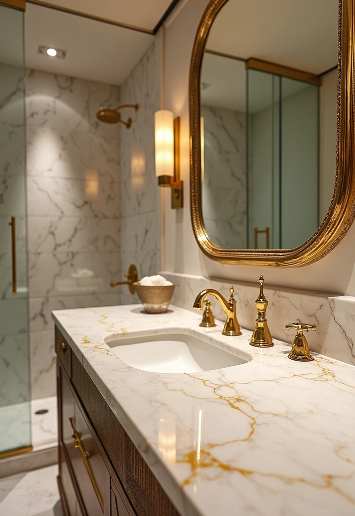 23 Art Deco Bathroom Ideas - 2. Luxurious Marble Accents