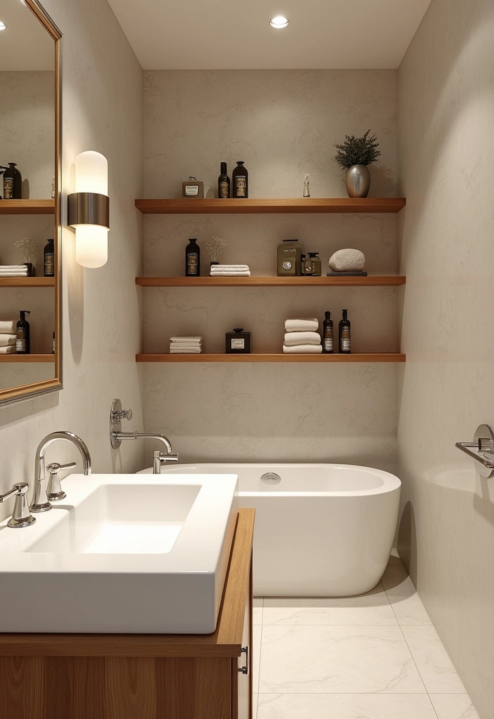 23 Art Deco Bathroom Ideas - 20. Custom-built Shelves