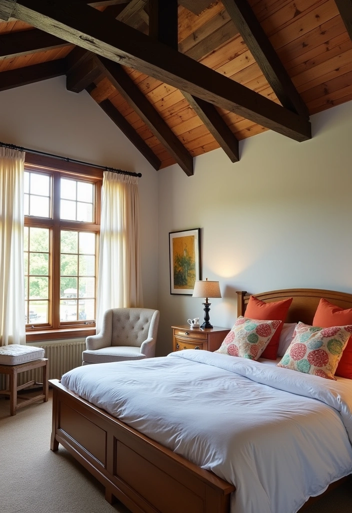 23 Beautiful Spanish Revival Bedroom Ideas - 3. Rustic Wooden Beams