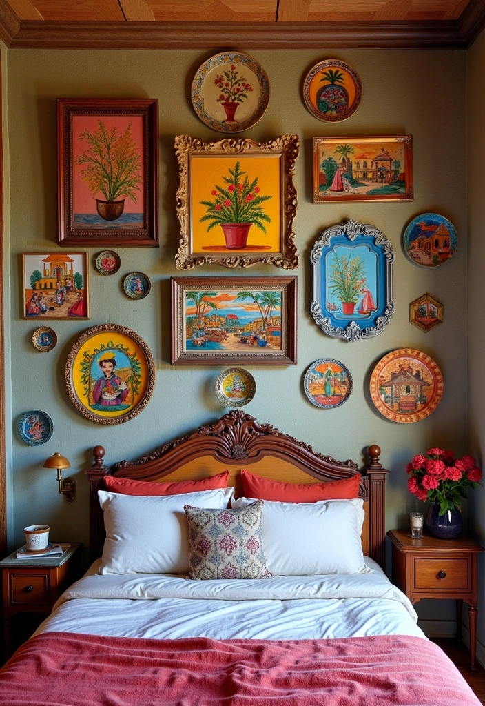 23 Beautiful Spanish Revival Bedroom Ideas - 9. Artistic Wall Decor