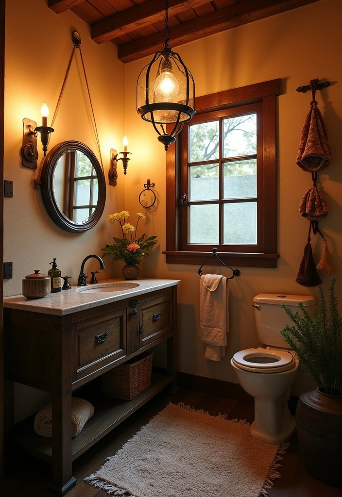 23 Boho Bathroom Decor Ideas - 11. Vintage Lighting Fixtures