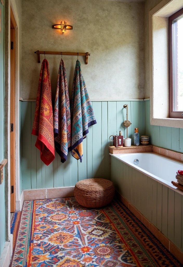 23 Boho Bathroom Decor Ideas - 12. Ethnic Patterns