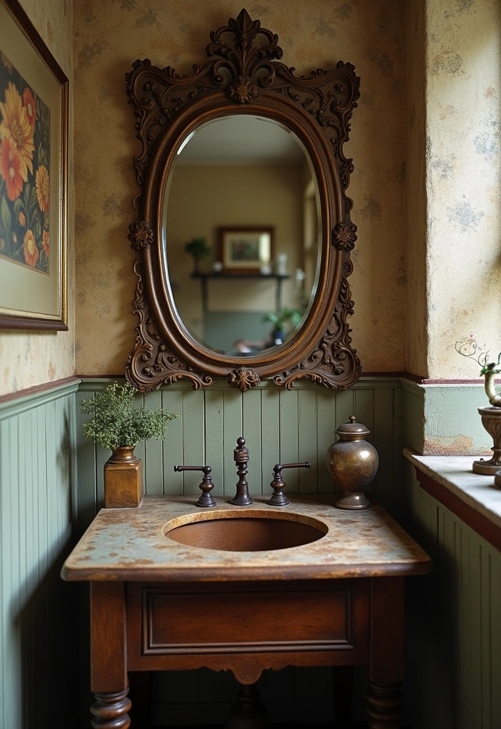 23 Boho Bathroom Decor Ideas - 3. Vintage Decor Pieces