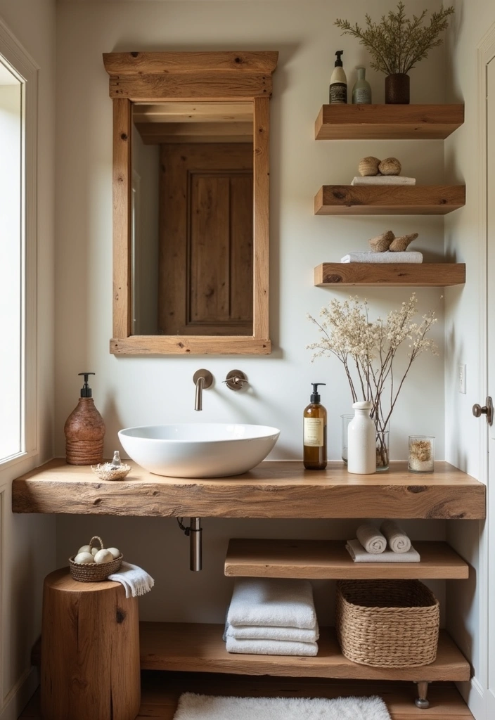 23 Boho Bathroom Decor Ideas - 6. Rustic Wood Accents