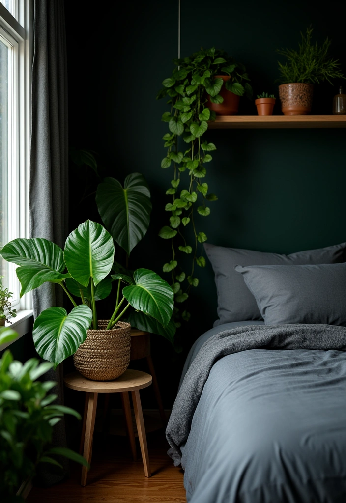 23 Dark Bedroom Ideas: Embrace Cozy, Stylish, and Moody Decor - 11. Indoor Plants