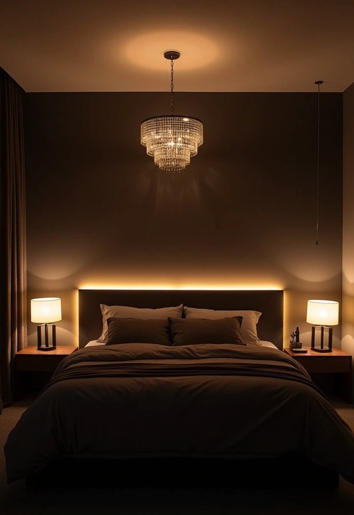 23 Dark Bedroom Ideas: Embrace Cozy, Stylish, and Moody Decor - 7. Layered Lighting Effects