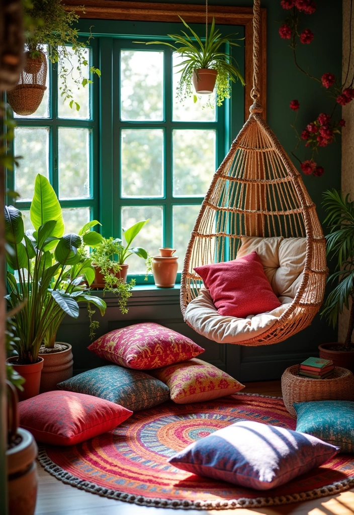 23 English Country Reading Nook Ideas - 13. Colorful Bohemian Nook