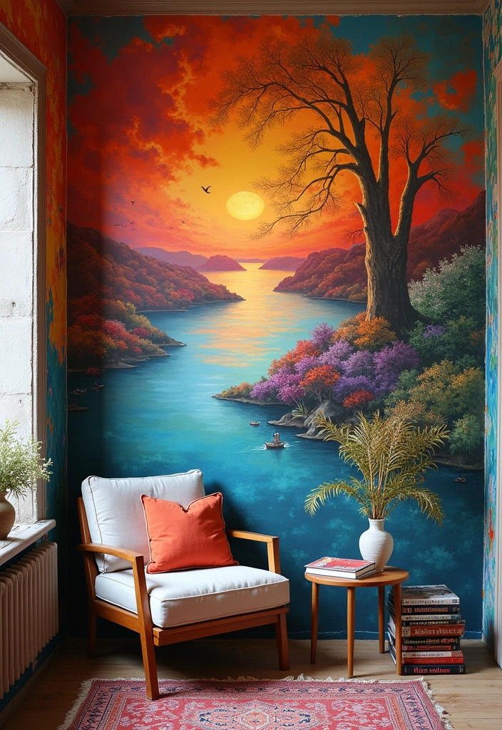 23 English Country Reading Nook Ideas - 17. Artistic Mural Nook