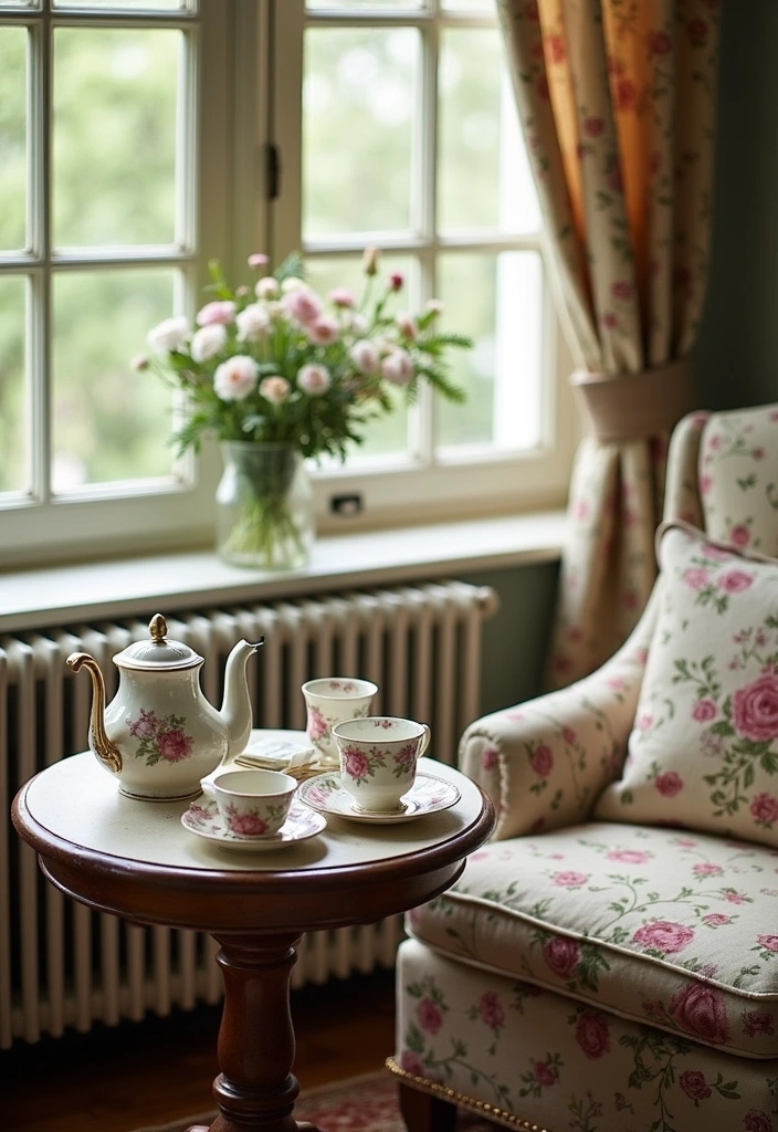 23 English Country Reading Nook Ideas - 5. Vintage Tea Set Nook