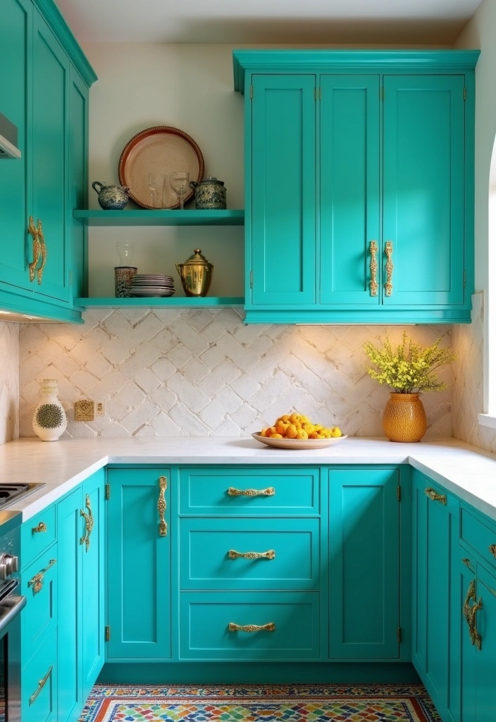 23 Moroccan Kitchen Interior Design Ideas - 4. Brightly Colored Cabinets