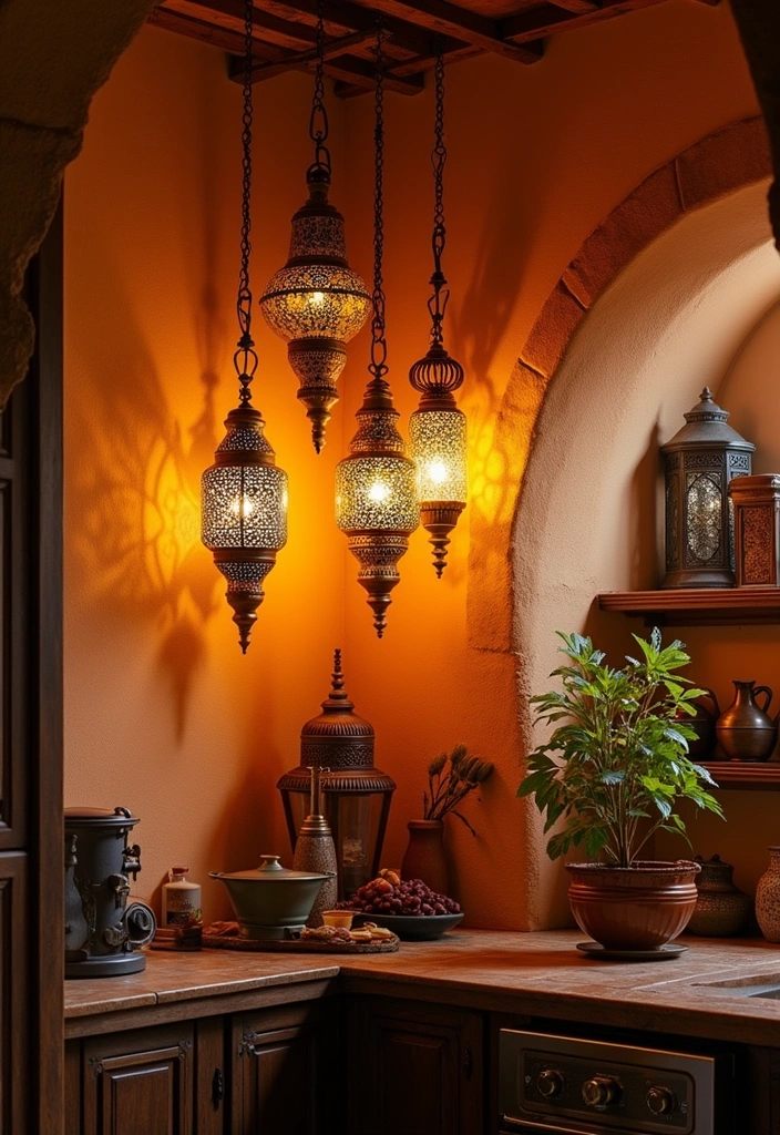 23 Moroccan Kitchen Interior Design Ideas - 5. Decorative Lighting