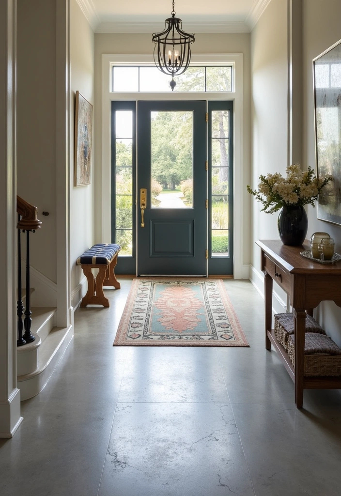 23 Sleek and Stylish Modern Dark Entryway Ideas - 12. Unique Flooring