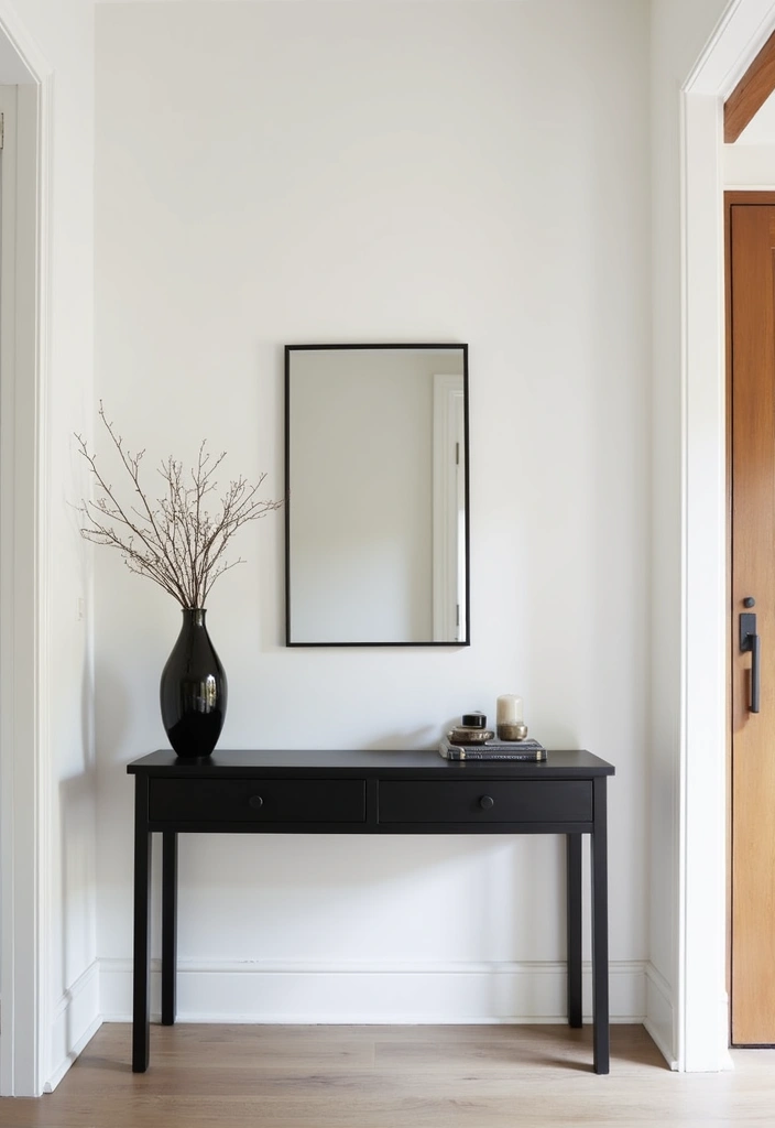 23 Sleek and Stylish Modern Dark Entryway Ideas - 6. Minimalist Decor