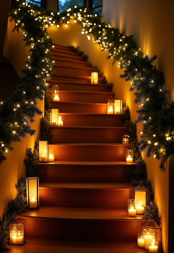 23 Stunning Christmas Garland Staircase Ideas - 11. Twinkling Fairy Light Garland