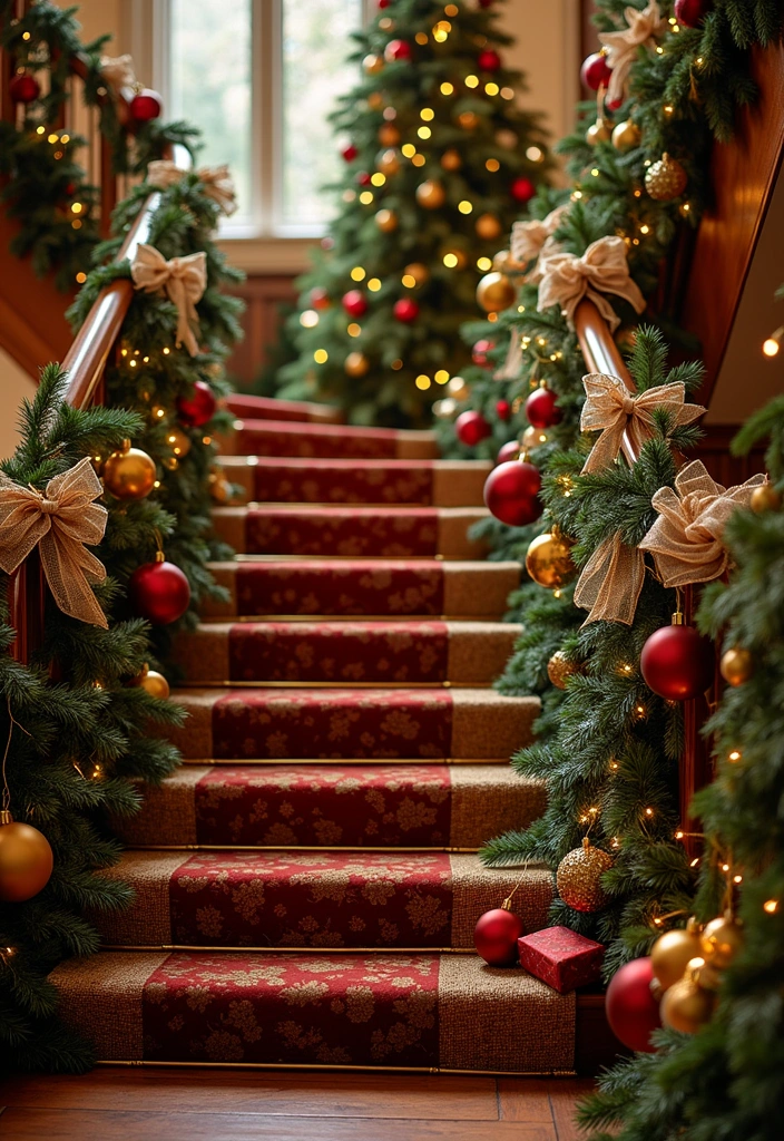 23 Stunning Christmas Garland Staircase Ideas - 15. Layered Textures