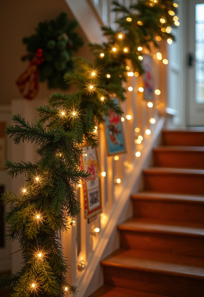 23 Stunning Christmas Garland Staircase Ideas - 17. Vintage Postcards and Letters Theme