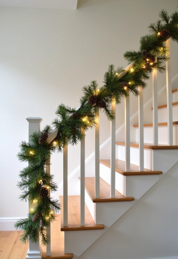 23 Stunning Christmas Garland Staircase Ideas - 6. Simple and Natural