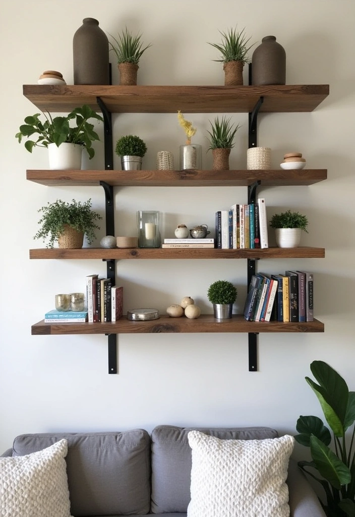 23 Stunning Modern Farmhouse Living Room Ideas - 6. Stylish Open Shelving