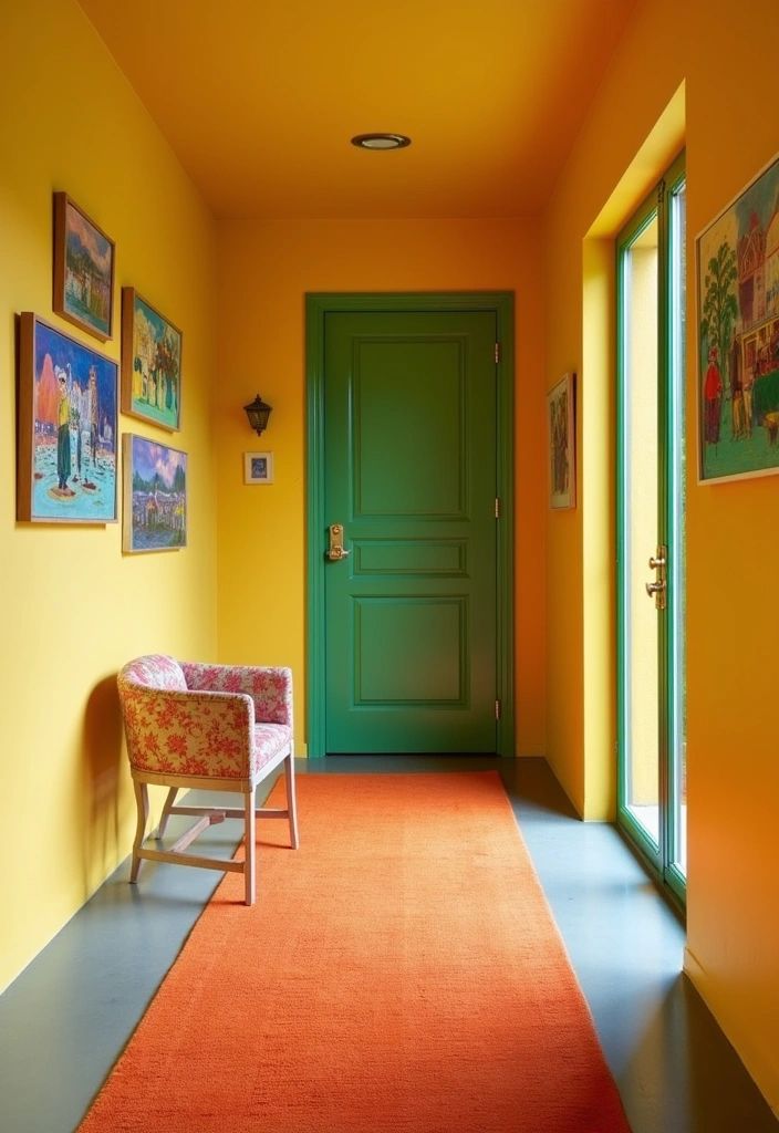 23 Unique 70s Hallway Designs Ideas - 6. Bold Color Schemes