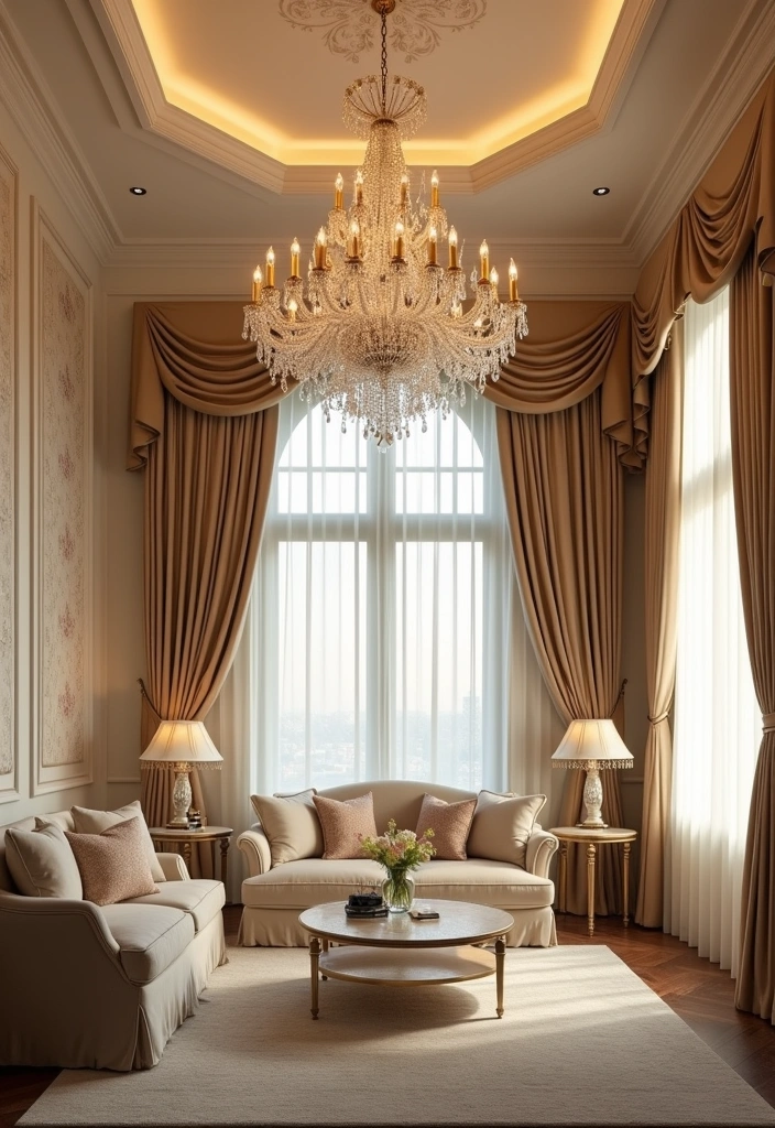 24 French Living Room Decor Ideas - 1. Elegant Chandeliers