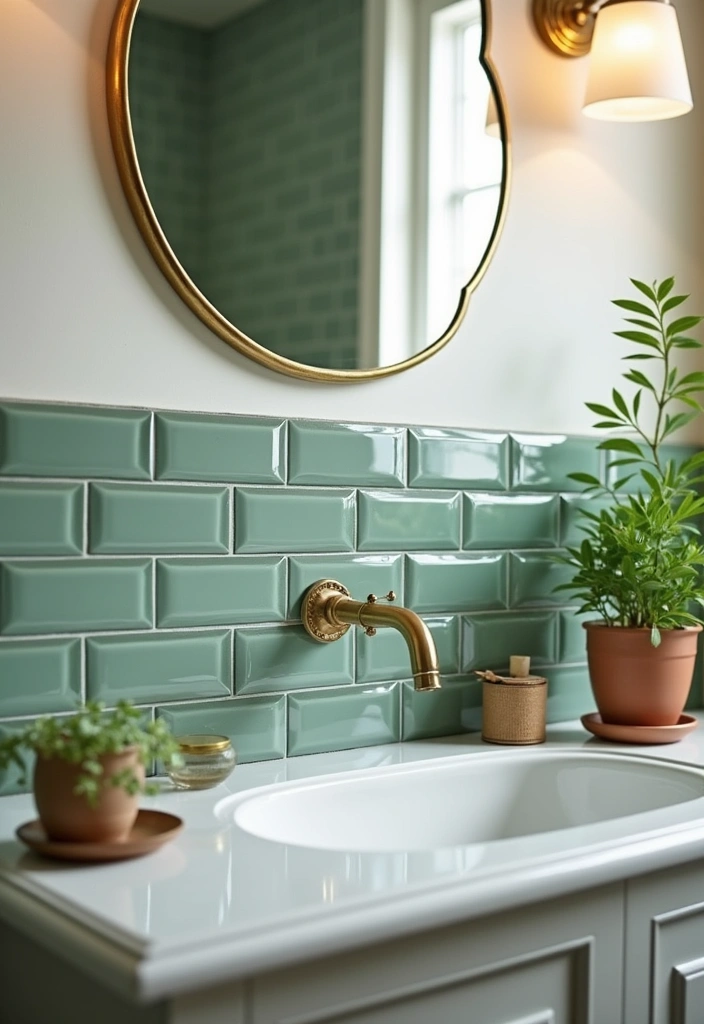 24 Inspiring Sage Green Bathroom Ideas - 1. Sage Green Tile Accent Wall